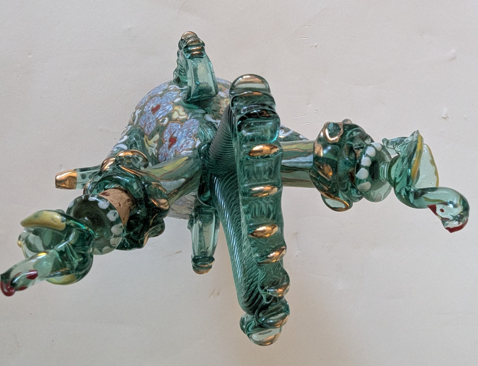 Spanish Art Glass Wedding Cruet Decanter Antique Enamel Spain 11" Tall