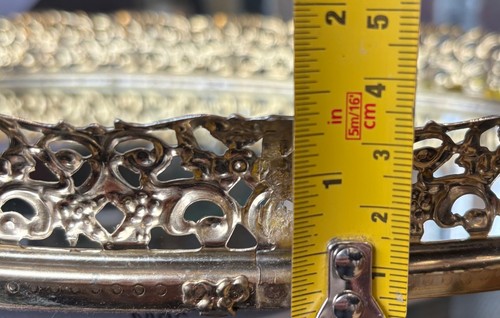 Vassoio vanità specchio vintage ovale filigrana tono oro - Foto 6 di 8