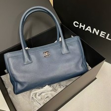 Chanel Cerf Executive Tote Blue Caviar Leather CC Logo Shoulder Bag(30.5*17)