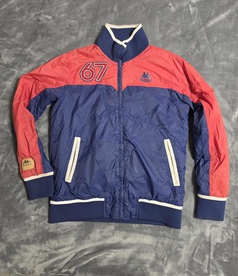 Kappa Track Jacket Mens Medium Blue Red Colorblock Full Zip Stand Collar Pockets
