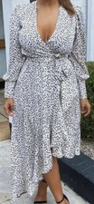 Ax Paris (14)  White Dalmatian Animal Print Asymmetric Hem Midi Dress Size 12