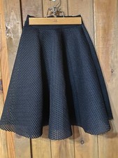 Black Mesh Geometric A-Line Knee Length Skirt with Zip Closure