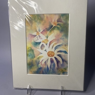 Original Matted Print Of  Daisy Daisy Watercolor By Nancy Joy Watercolor Paper