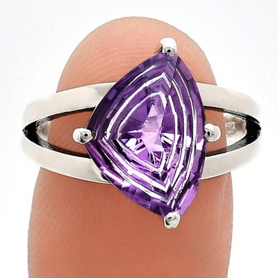 Fancy Cut Natural Amethyst - Brazil 925 Sterling Silver Ring s.8 Jewelry R-1019