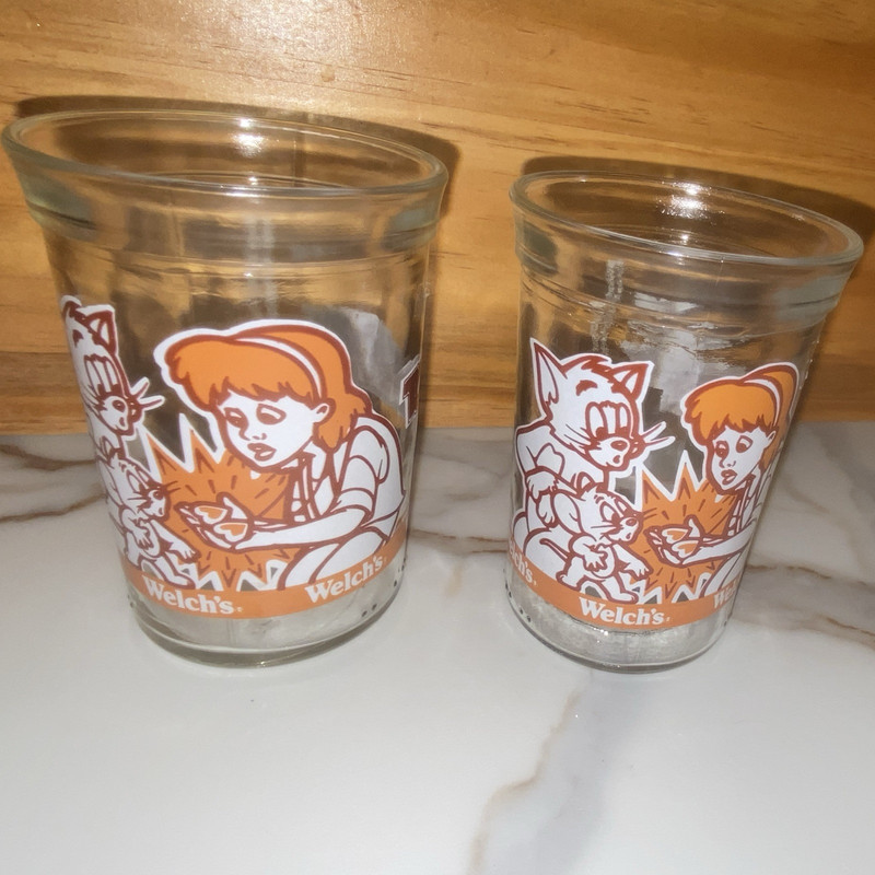 Welch's Tom & Jerry Movie 8oz Clear Juice Glasses Set of 2 Vintage 1990s