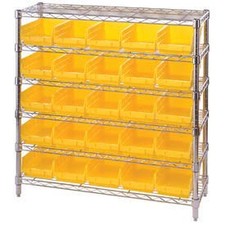 Wire Shelving with (25) 4"H Plastic Shelf Bins Yellow 36x14x36
