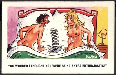 Kaputte Feder - Zu viel Begeisterung im Bett!  Vintage Risque Comic PC - Pedro 247