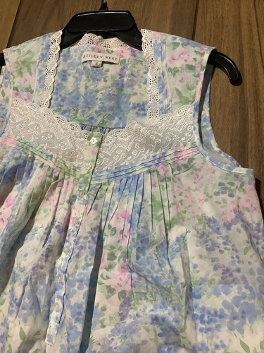 Eileen West Gown Size S Sleeveless 100% Cotton Woven Lawn Ballet Floral