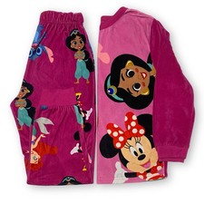 Disney Girls Size M/8 100 Celebration Character 2 Piece Pink Velour Pajamas