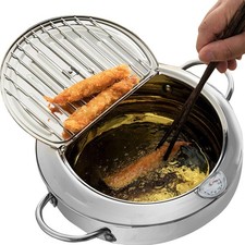 3.4L 4.2L Deep Fat Fryer Stainless Steel Chip Pan Cooking Pot Frying Lid Rack UK