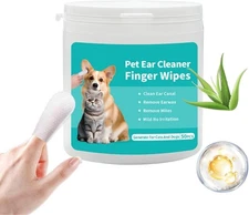 100 / 200pcs Pet Ear Cleaner Wipes, Finger Wipes for Dogs & Cats Ear Cleaning