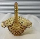 Vintage Fenton Glass 7.5” X6.75” Amber Basket Hob Knob Pattern Ruffled Edges