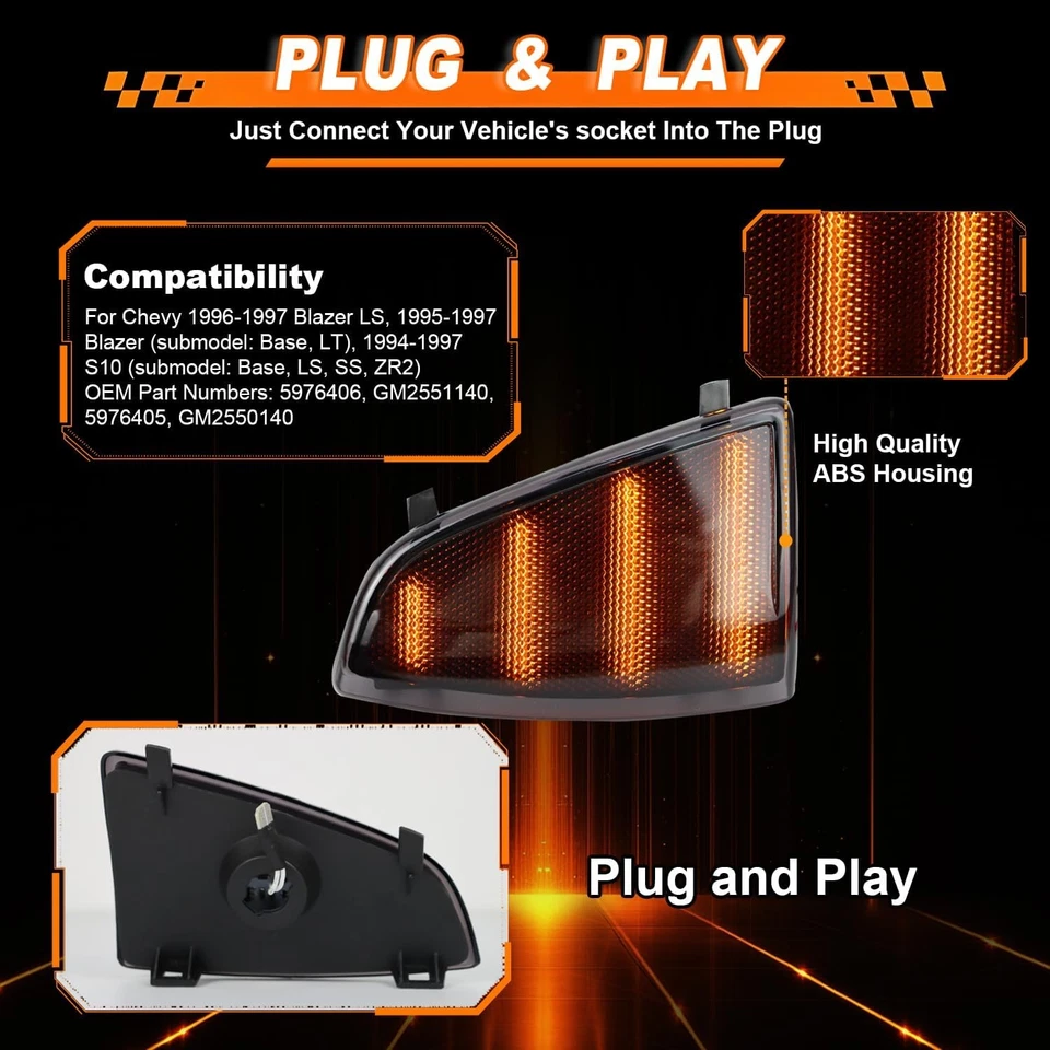 Luz LED de esquina de parachoques delantero marcador lateral lámpara de señal ahumada para Chevy S10 94-97 Foto 2 de 4