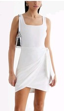 NWT EXPRESS Scoop Neck Sleeveless Tie Wrap Mini Sheath Dress, WHITE, LARGE