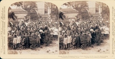 Stereo Photo Tianjin Tientsin China, Christian Refugees, Father... - 10769217