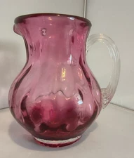 Pilgrim Cranberry Quincy Pattern Glass Miniature Pitcher Hand Blown Vintage 