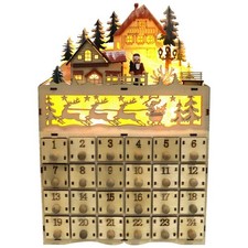 Wooden Christmas Advent Calendar House Calendar with 24 Drawers and LED Lights