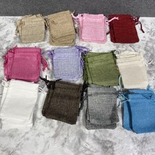 46 Assorted mini Burlap Bags with Drawstring Multi-Use 2.8 x3.6 Blue Red Pink