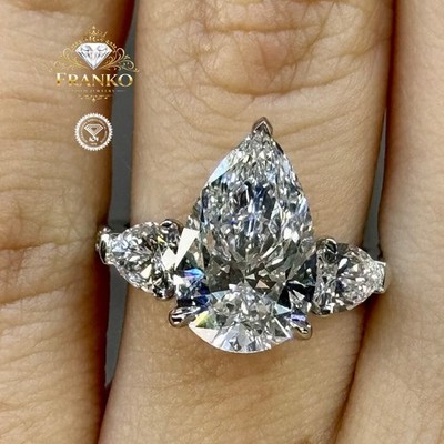 IGI 5.50Ct Pear E/VS1 Lab Grown Diamond Bridal Wedding Ring Solid 14K White Gold