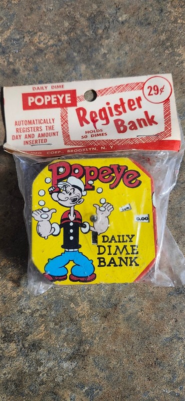 Vintage Popeye Daily Dime Register Bank Original Packaging NMINT W/ Red Label