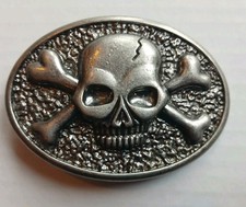 Skull Crossbones 4"x2 3/4" Belt Buckle Heavy Textured Front