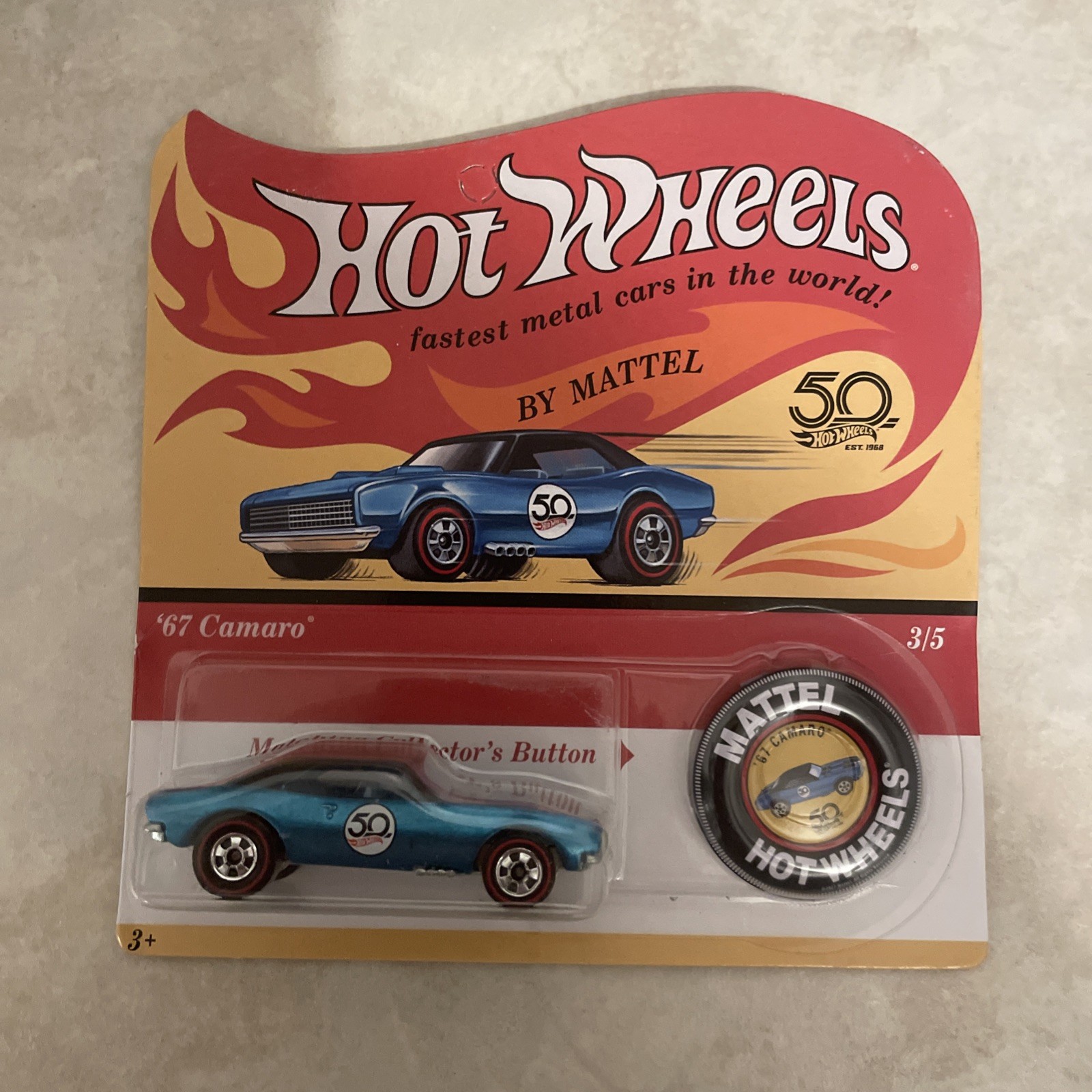 HOT WHEELS 2018 50TH ANNIVERSARY REDLINE BUTTON 1967 CHEVROL