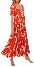 BTFBM Tiered Maxi Dress XXL Orange Smocked Boho Cottagecore Beach Wedding