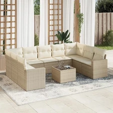 Garden Sofa Set Beige PE Rattan Large Modular Garden Sofa Set