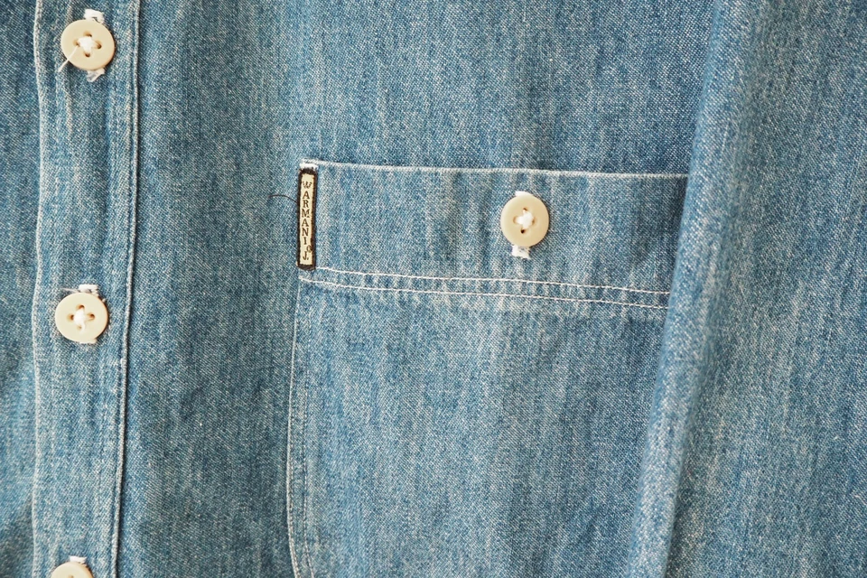 Camisa ARMANI Vintage Tamanho XL azul estilo jeans anos 90 streetwear abotoado - Imagem 3 de 4