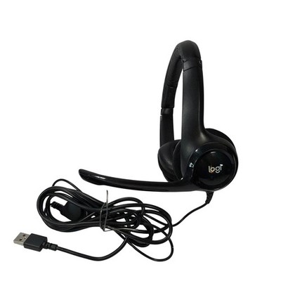 Logitech Logi Black USB Wired Headset with Boom Mic Tested Working