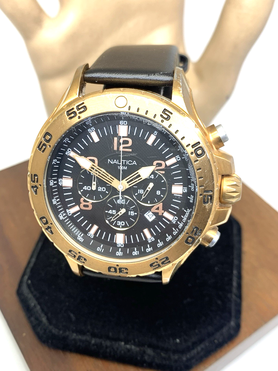 Nautica Men's Watch N18523 Quartz Black Dial Rose Gold Tone