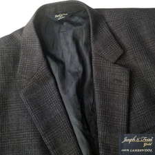 Joseph Feiss "Gold" Blue Brown Plaid Lambswool Tweed Blazer 46L Sport Coat Jacke