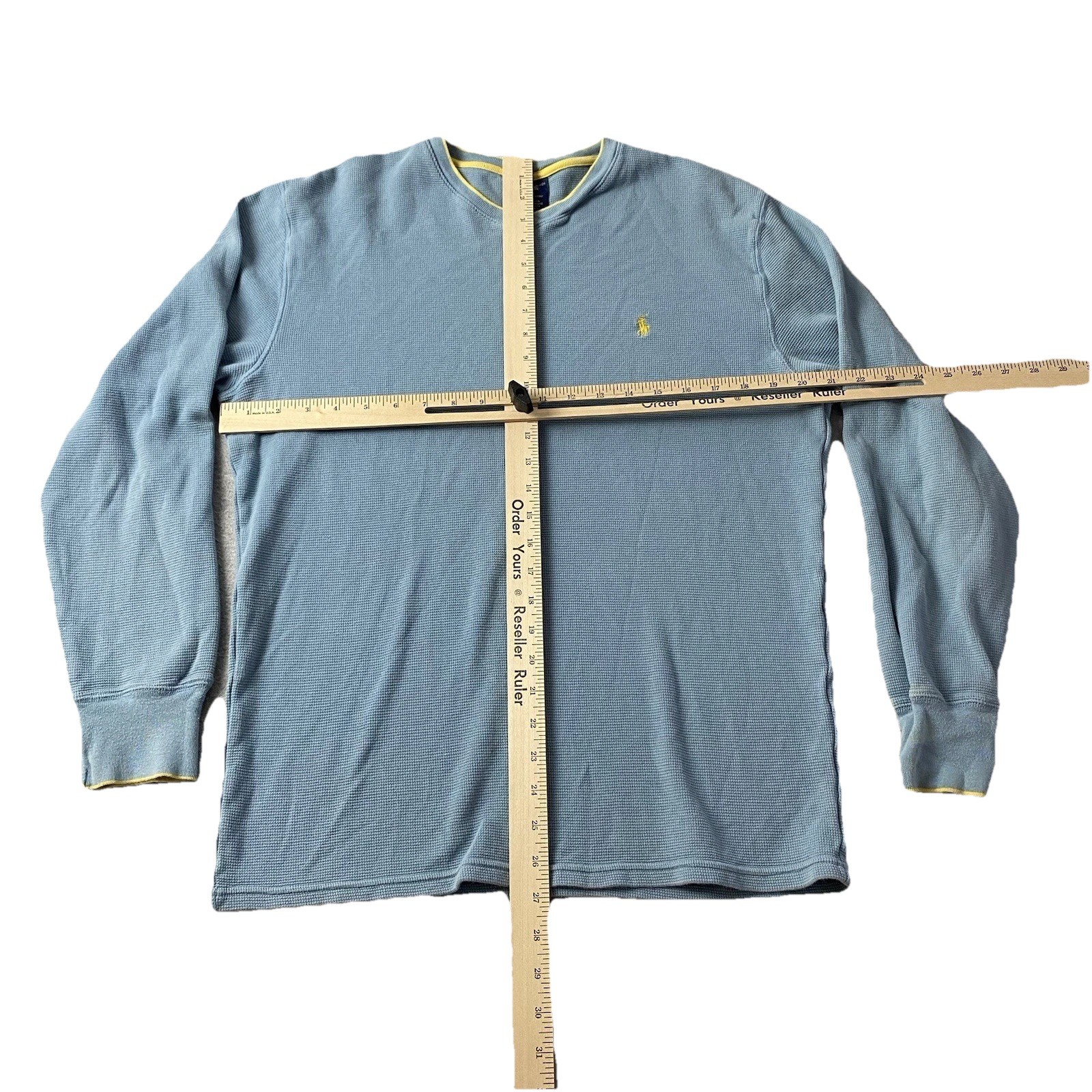 Polo Ralph Lauren pigiama camicia uomo grande blu manica lunga waffle maglia pony