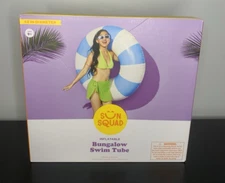Sun Squad Inflatable Bungalow Swim Tube Blue White Pool Float 42" Ages 9+