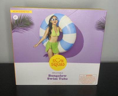 Sun Squad Inflatable Bungalow Swim Tube Blue White Pool Float 42'' Ages 9+