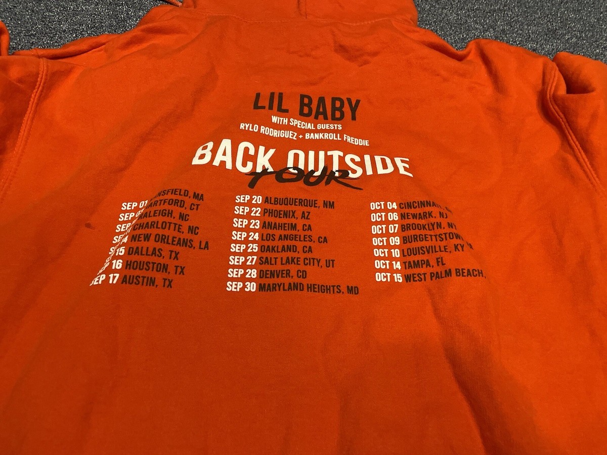 Lil Baby Tour Hoodie Size Large Orange Back Outside Tour
