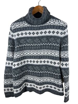 Crofts & Barrow Silk Angora Turtle Neck Fair Isle Sweater Grey 