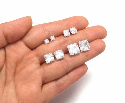 Genuine 925 Sterling Silver Cubic Zirconia Stud Earrings Small Round CZ Set Pack - Picture 5 of 8