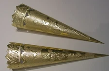 GERMAN DRESDEN DIE CUT PAPER SCRAPS 2 CONE CORNUCOPIAS GOLD VICTORIAN CRAFTS