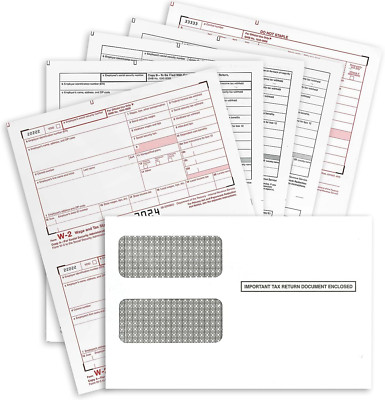 W2 Forms 2024 4 Part Tax Forms Laser Ink/Jet Forms Quickbooks Accounting Self