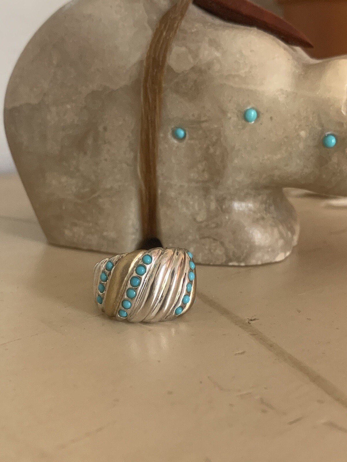 Sterling Silver 925 Statement Ring With Turquoise… - image 1