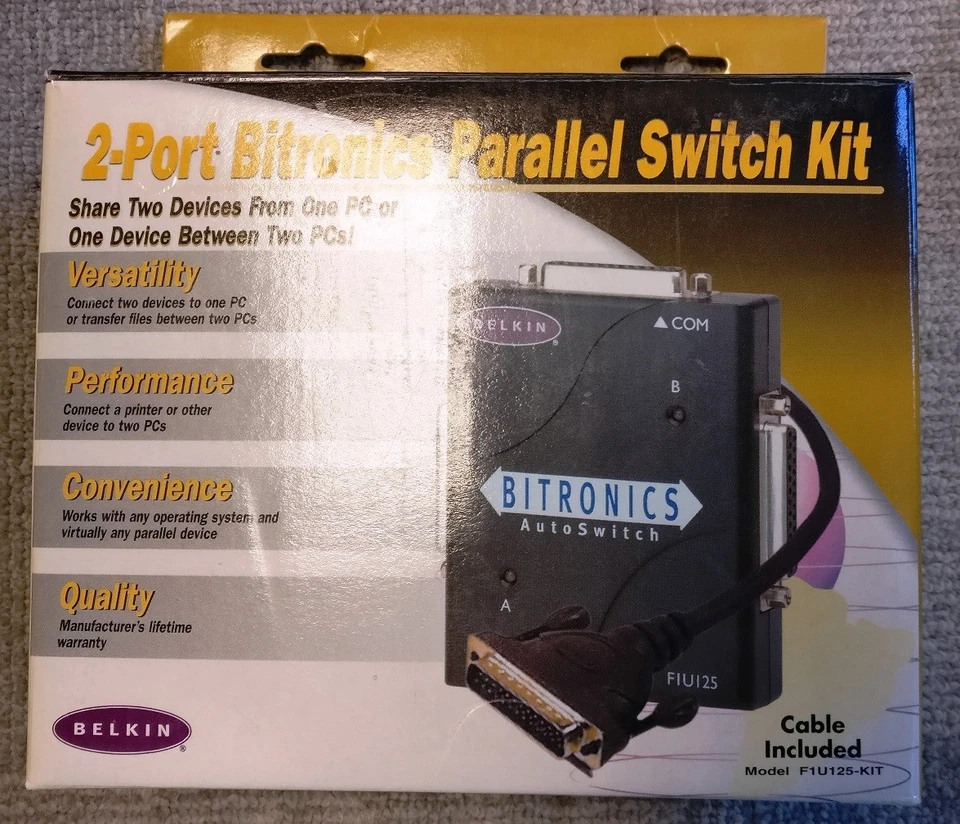 Original (sealed) Belkin F1U125-KIT Bitronics-2-Port Parallel Switch Kit - Image 3 of 3