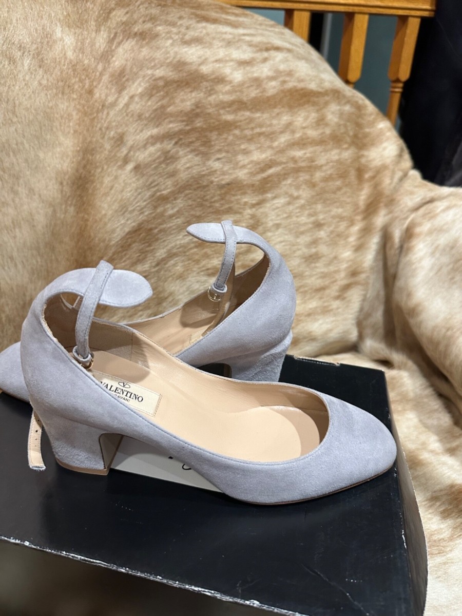 VALENTINO ヴァレンティノ Garavani With Heel 38 NEW VALENTINO Garavani Tango Rounded Toe Grey Suede Pump Heel Shoe