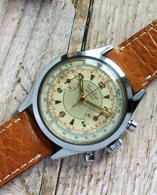 Vintage Cortebert Sport Stahl Chronograph Venus Mov. Handaufziehschraube hinten 1950
