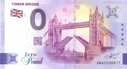 0 Pfund Tower Bridge Null € Banknote - Zero Pound - Euro Souvenir GB ...