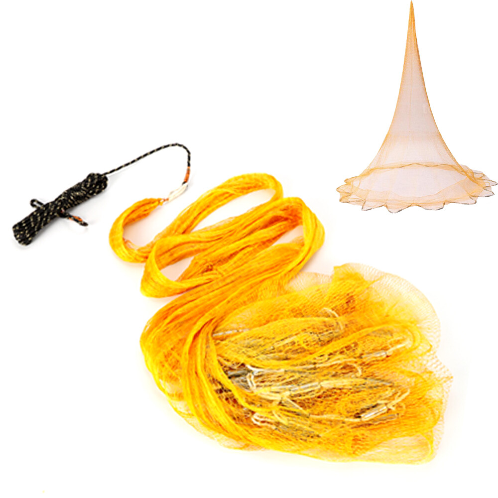 2M/3.2M Nylon Yellow Fishing Hand Cast Fish Gill Net Easy Throw With Sinkers US eBay