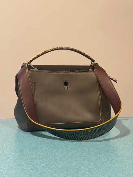 FENDI Grey Leather Multicolour Snakeskin Dot Com Satchel Bag 8BN293