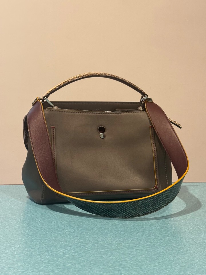 FENDI Grey Leather Multicolour Snakeskin Dot Com Satchel Bag 8BN293