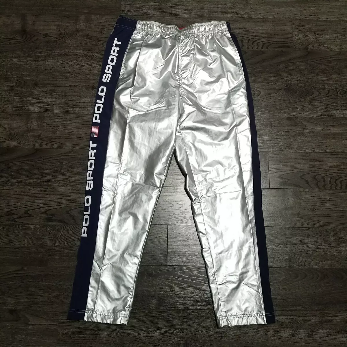 POLO RALPH LAUREN SPORT Track Pants Mens LARGE Mettalic Silver LIMITED  EDITION