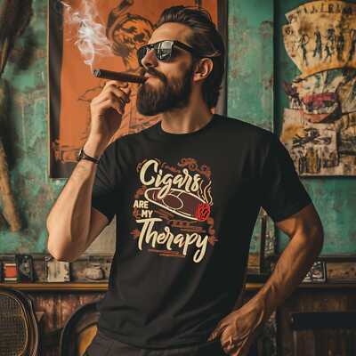 Cigars Are My Therapy T-Shirt Funny Smoker Shirt Smoking Tee Cigar Style Co.
